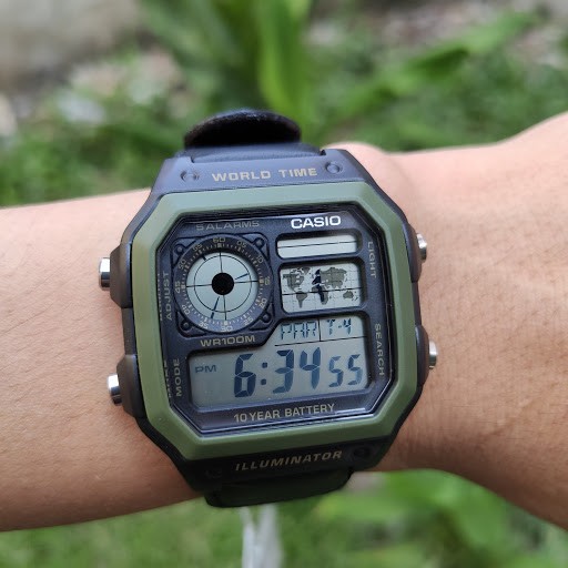 Đồng Hồ Nam Casio Standard AE-1200WHB-1BVDF Chính Hãng Dây Vải | Casio WorldTime AE-1200WHB-1B