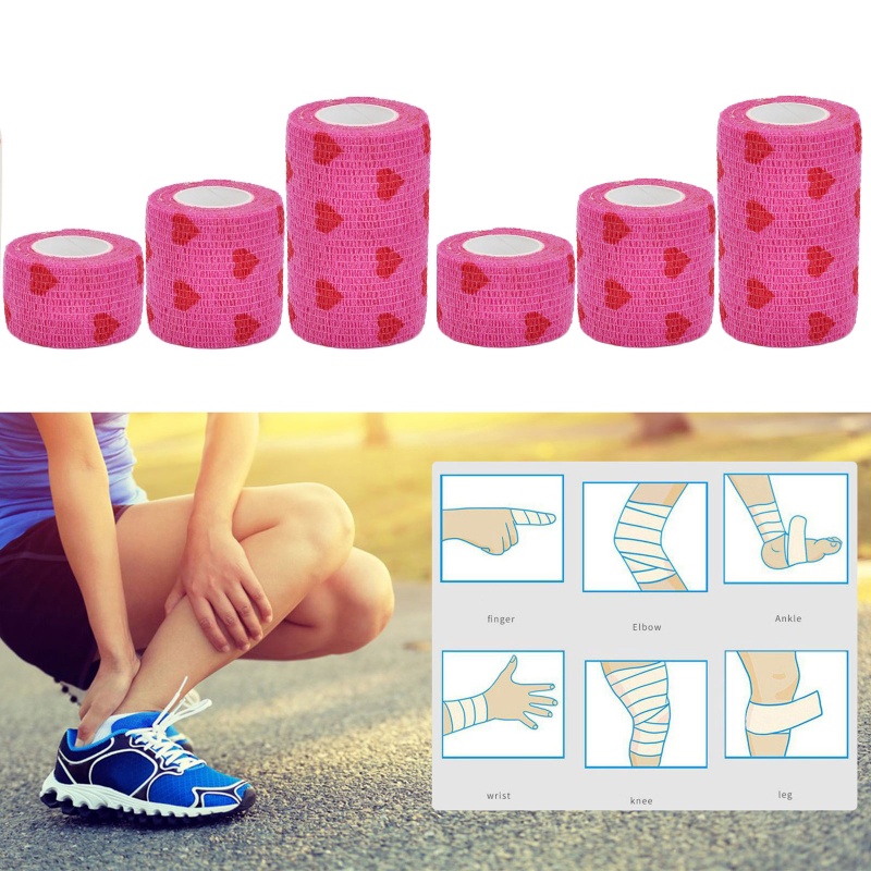 Băng Quấn Khớp Ngón Tay Co Giãn Tự Dính Bằng Vải Không Dệt In Họa Tiết Trái Tim