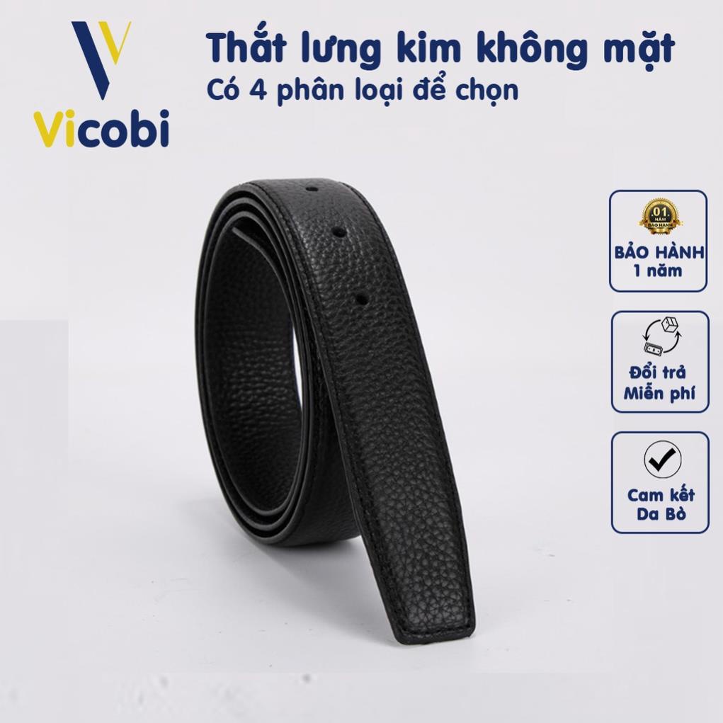 Thắt lưng nam da bò Vicobi không đầu khóa, dạng kim xỏ kích thước 3,3 x115cm, made in VietNam *