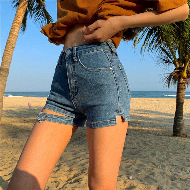 Quần Short Denim Lưng Cao Kiểu Dáng Quyến Rũ Cho Nữ