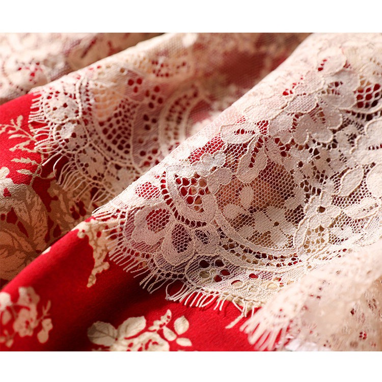 Đầm dự tiệc dáng dài phối ren lót lụa,Váy thu đông màu đỏ chất liệu Lụa Gấm dày dặn có đủ 4 size S M L XL - e1123