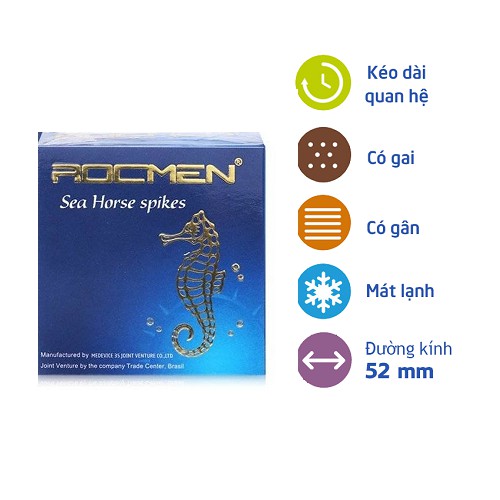 [CHÍNH HÃNG 100%] Bao Cao Su Rocmen - Sea Horse Spikes, 3 bao, BCS Gai nổi lớn, Gel bôi trơn mượt mà_Tăng khoái cảm mạnh