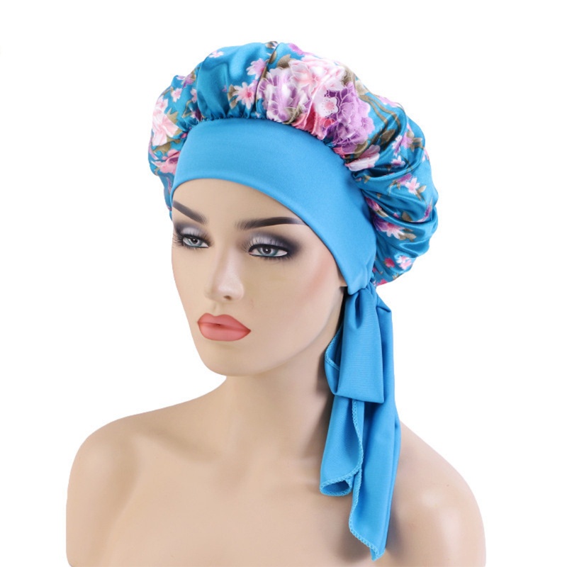 Mũ Trùm Tóc Bằng Satin Co Giãn Bản Rộng In Họa Tiết Có Thể Điều Chỉnh