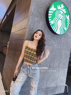 Quần bò rách cạp cao