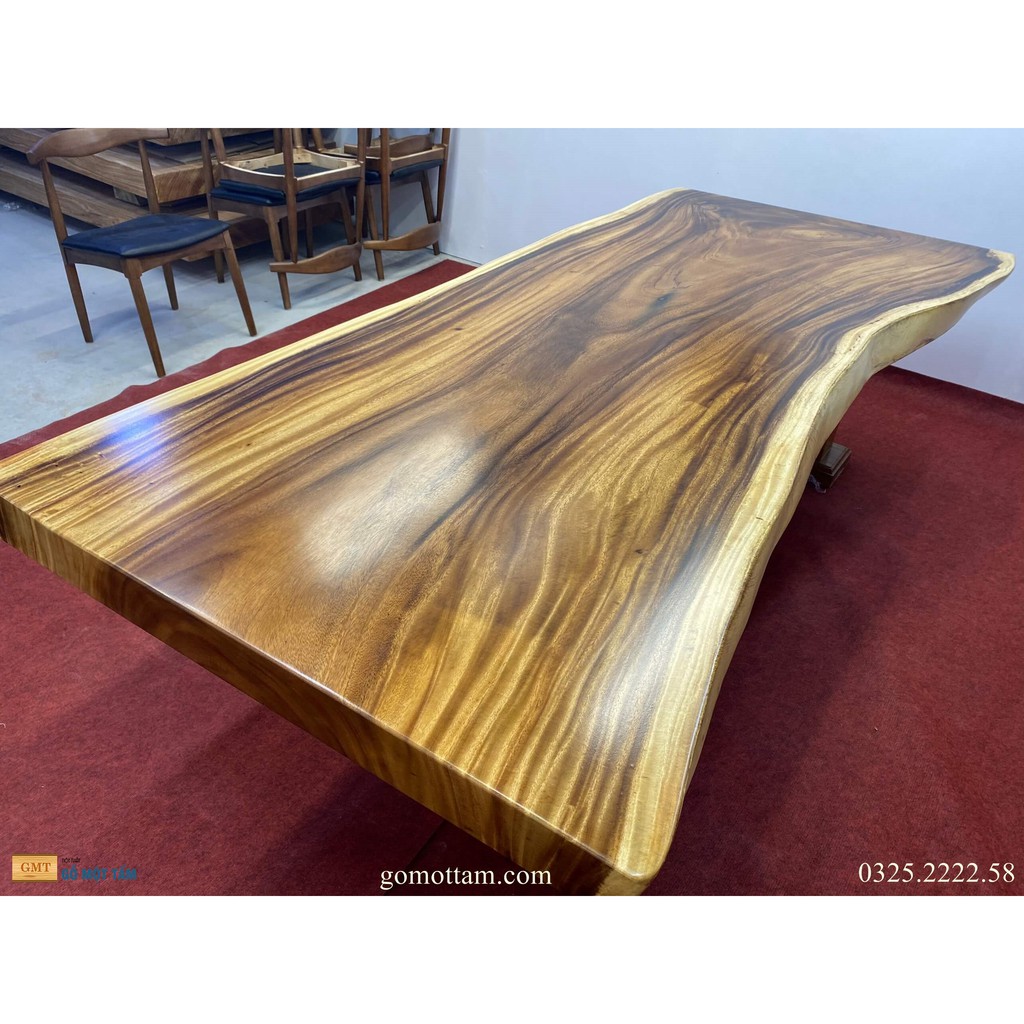 Mặt bàn ăn gỗ me tây, bàn làm việc gỗ me tây nguyên tấm dài 2,26m rộng 1,15m dày 10cm