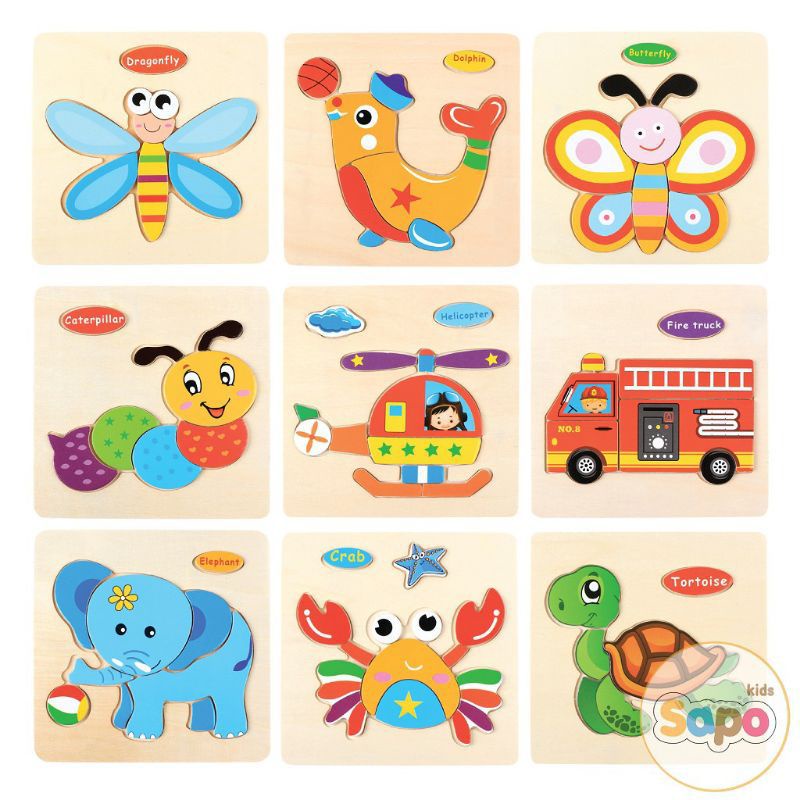 tranh gỗ 3D in nổi hình con vật cho bé học tiếng anh_ tranh ghép hình 12 mảnh ghép | BigBuy360 - bigbuy360.vn