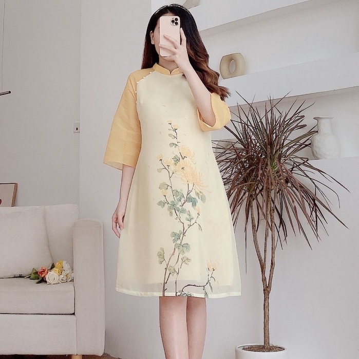 MEDYLA - Váy bầu thiết kế cách tân 2 lớp tơ lót lụa cao cấp cho mẹ bầu diện tết - SP905