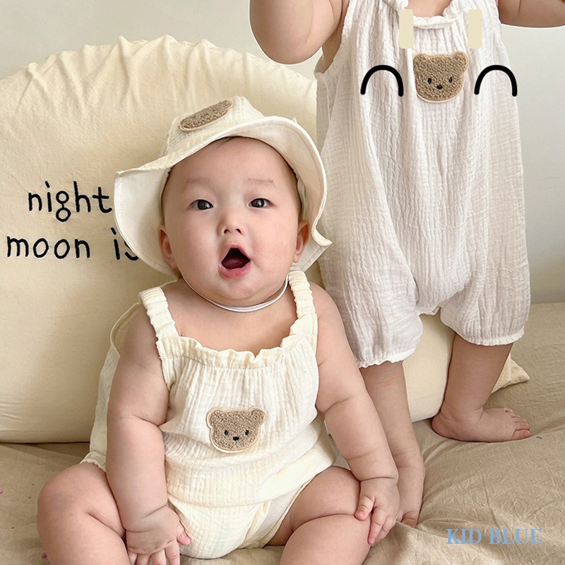 Áo Liền Quần Không Tay In Họa Tiết Dễ Thương Kèm Nón Thời Trang Mùa Hè Cho Bé