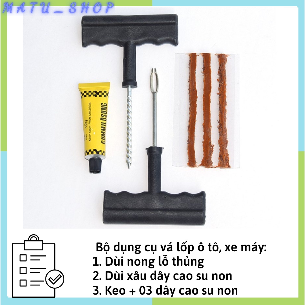 Bộ vá xe không ruột, dụng cụ vá lốp không săm ô tô xe máy