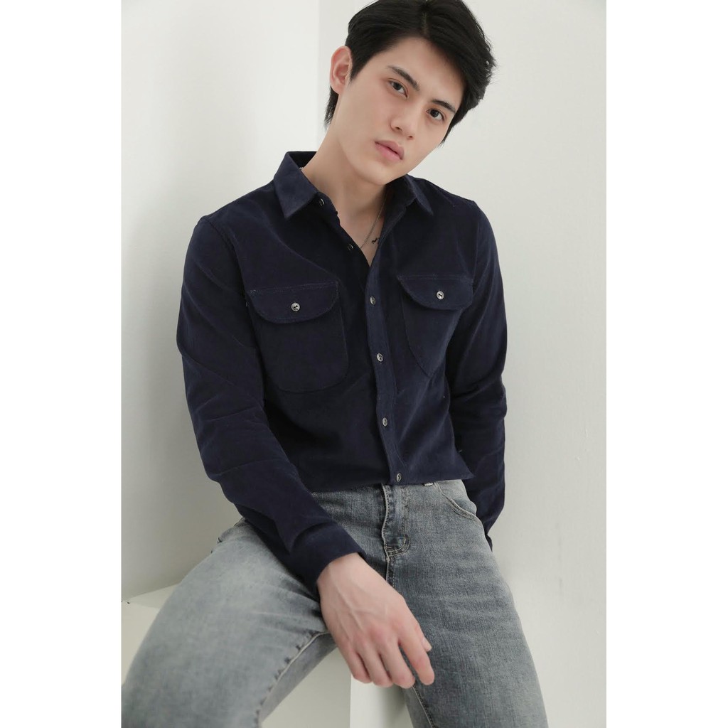 Áo sơ mi nam tay dài chất liệu nhung Corduroy thời trang phong cách retro (2 màu)