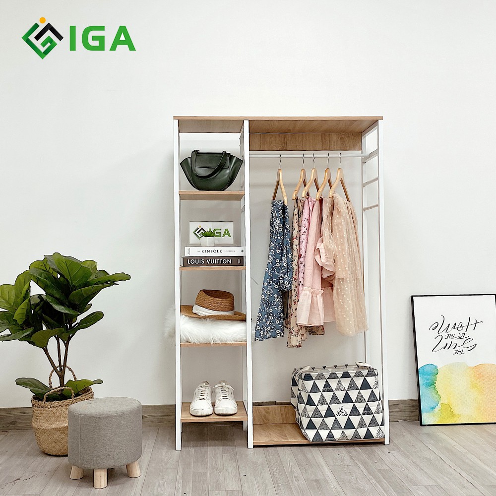 Tủ Kệ Treo Quần Áo Khung Sắt Kệ Gỗ L Hanger Thương Hiệu IGA GM08