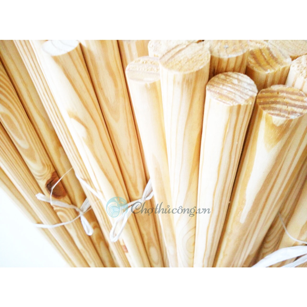 Thanh gỗ tròn gỗ thông đường kính 2cm x 1m6 treo mành, phụ kiện macrame, handmade, decor