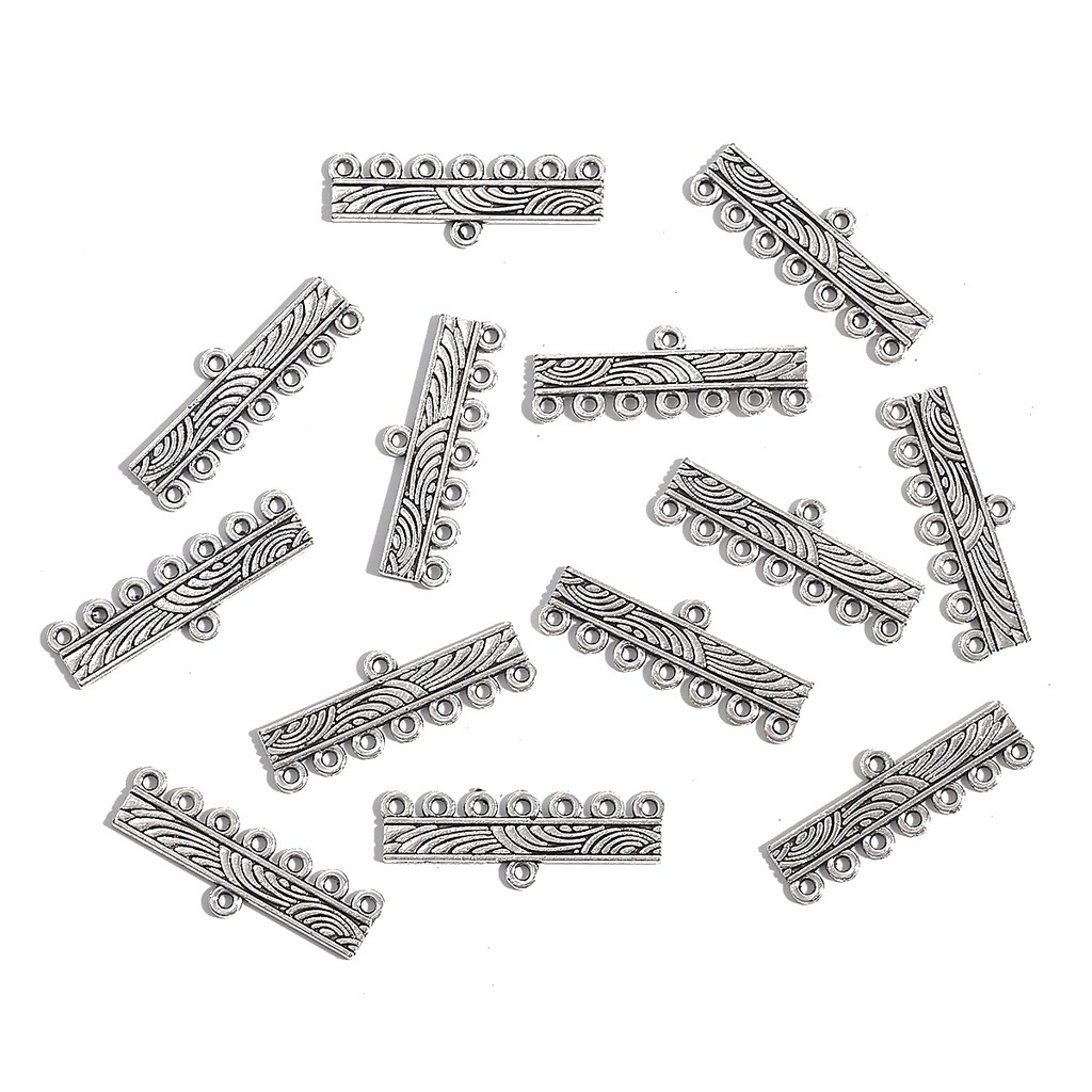 Set 10 charm BEADIA màu bạc cổ điển 10x12-24mm với 3-7 lỗ làm trang sức bông tai
