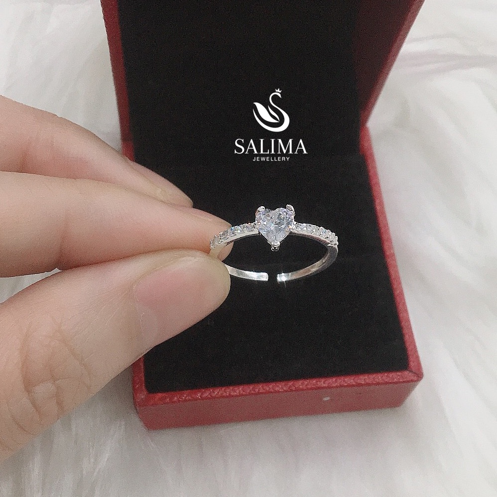 Nhẫn bạc nữ Salima Nhẫn tim đá mở size