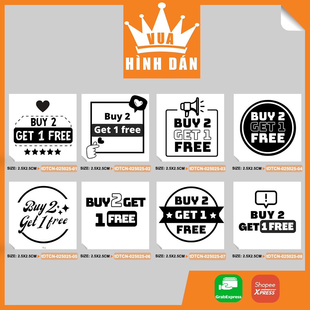Set 100/200 sticker BUY 2 GET 1 FREE (2.5x2.5cm) tem dán mini MUA 2 TẶNG 1 dành cho shop chạy khuyến