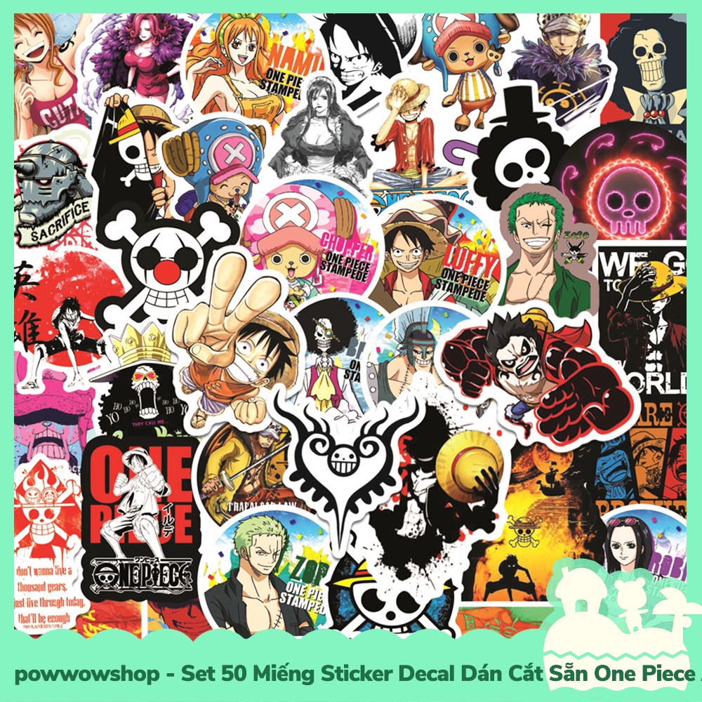 [Sẵn VN - Hỏa Tốc] Set 50 Miếng Sticker Decal Cắt Sẵn DIY Dán Trang Trí Vật Dụng Mẫu One Piece Anime Manga Fired