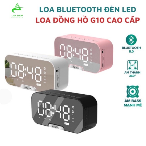 Loa bluetooth mini G10, kiêm đồng hồ báo thức ,nghe đài FM, màn hình tráng gương hiển thị đèn led - BH 1 đổi 1