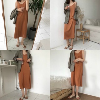 Váy suông 2 dây lụa xẻ QC - kèm ảnh thật