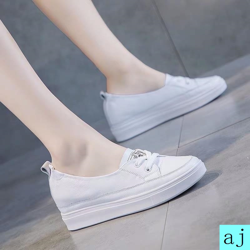 Đôi giày thể thao bằng da mềm thiết kế đế dày tăng chiều cao thời trang xuân thu cho nữ 2021