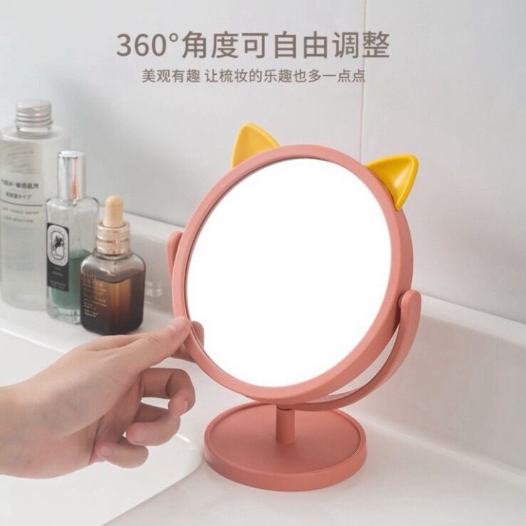 Gương để bàn trang điểm tai mèo xoay 360 độFREESHIPgương để bàn