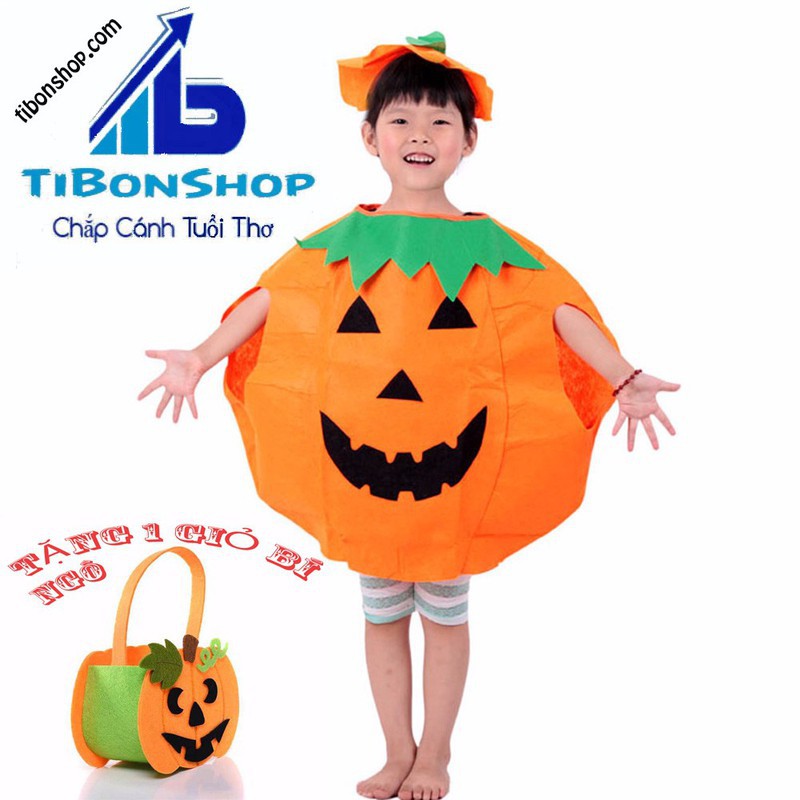Quần Áo Trang Phục Bí Ngô Halloween +Tặng Giỏ Bí Ngô