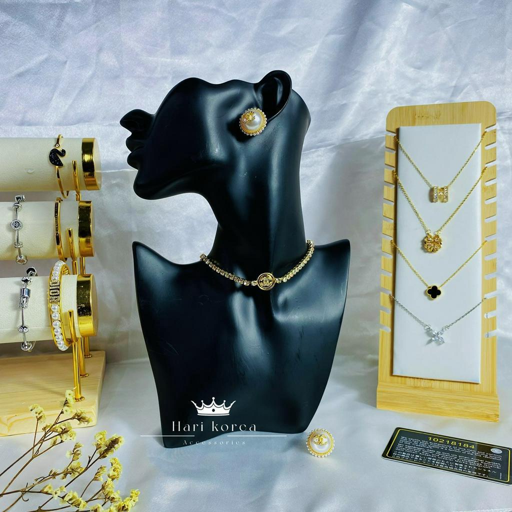 Sét trang sức CN dính đá, Dây chuyền &amp; bông tai hãng, phụ kiện trang sức nữ Hari korea accessories
