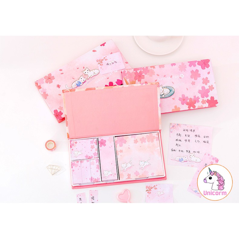 Set 480 Giấy nhớ - giấy ghi chú Sakura cat siêu đáng yêu - Có Hộp đựng cao cấp