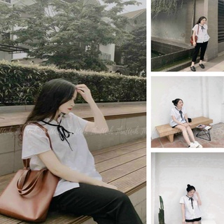 Áo sơ mi nữ trắng tay ngắn form rộng style học sinh,sinh viên