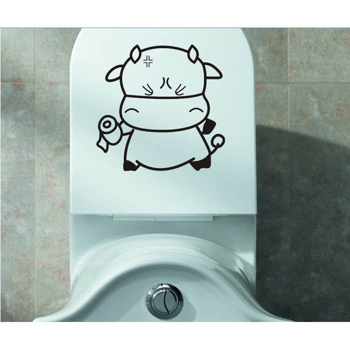 Decal dán Toilet - hình Chú Bò đen xinh xắn