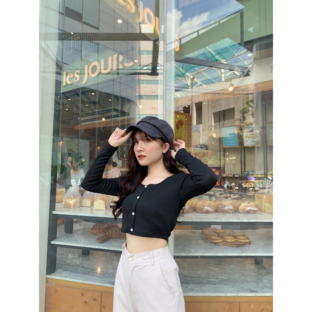 ÁO CROPTOP CÚC DÀI TAY CHẤT LEN TĂM ULZZANG