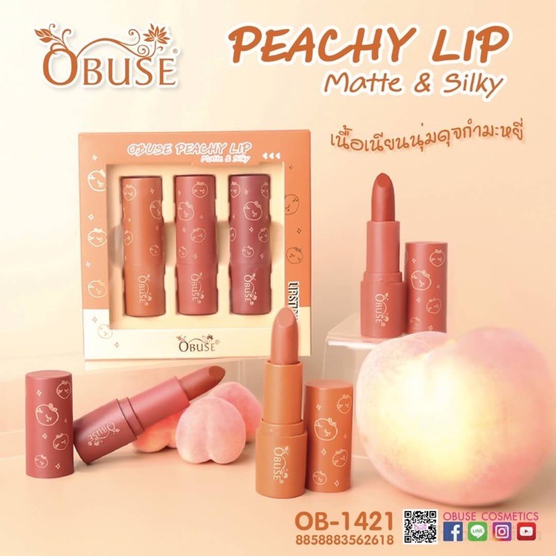 [Cam trendy] Bộ 3 Soņ sáp lì Obuse Peachy Lip Matte &amp; Silky Thái Lan