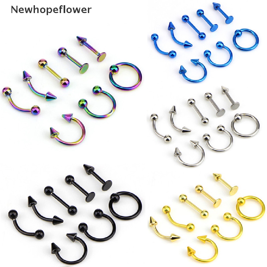 Bộ 8 Khuyên Tai / Mũi / Môi Bằng Thép Không Gỉ 16G
