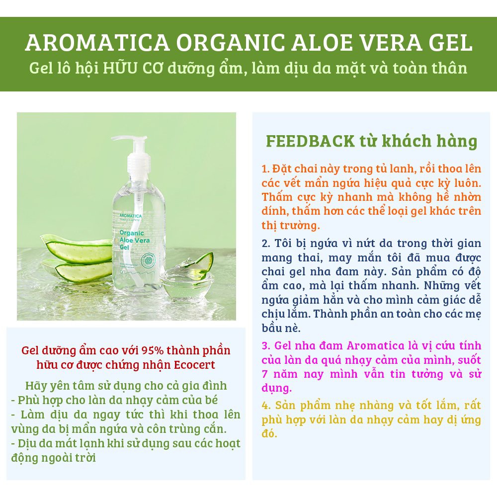 Gel lô hội hữu cơ dưỡng ẩm mặt và toàn thân Aromatica Organic Aloe Vera Gel 300ml | BigBuy360 - bigbuy360.vn