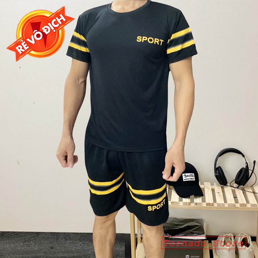 Bộ Đồ Nam, bộ quần áo thun nam xuất khẩu vải thun lạnh mặc mát - Bộ Sport Đen