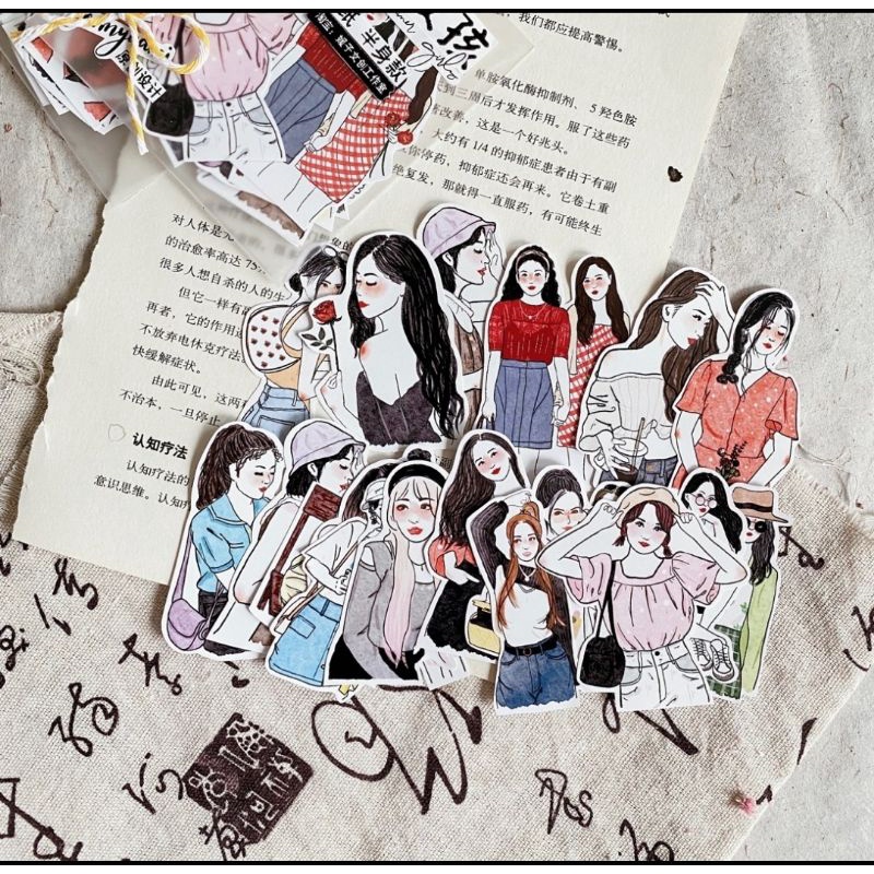 Krisna.room ♡ Jenny Studio- Set gồm 20 hình sticker cô gái mùa hè trang trí sổ