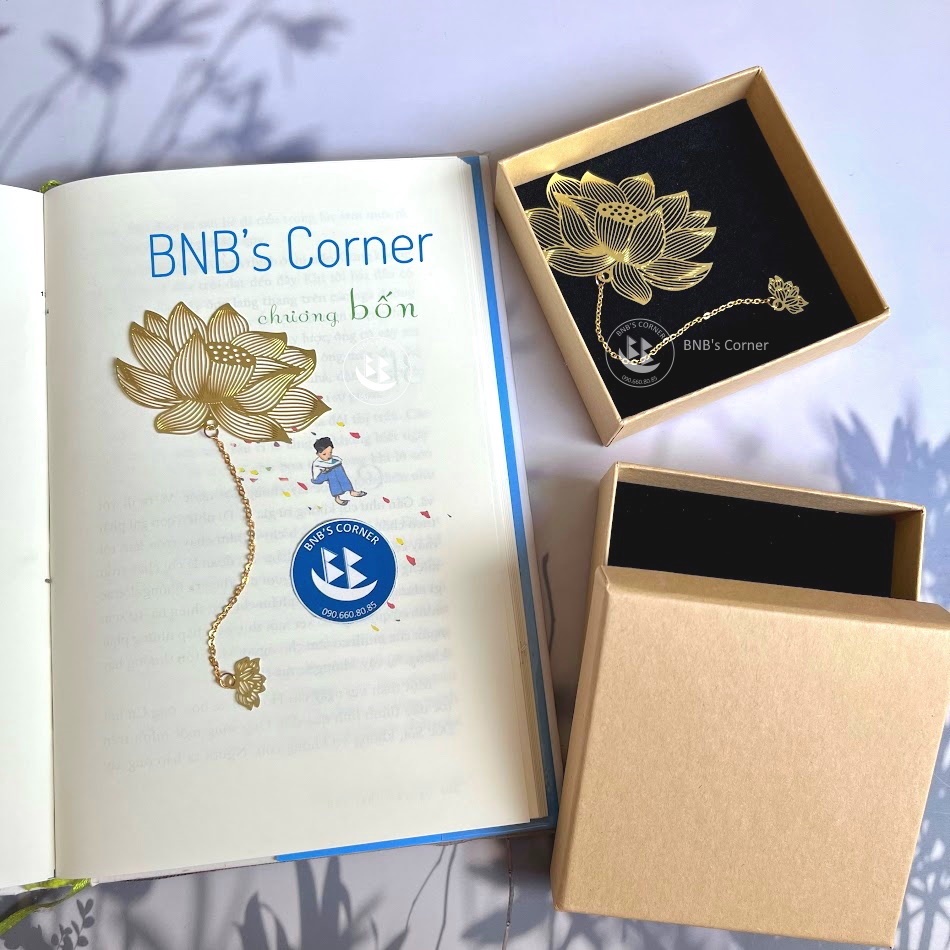 Bookmark kim loại lá phong, hoa sen, cỏ 4 lá Tinango