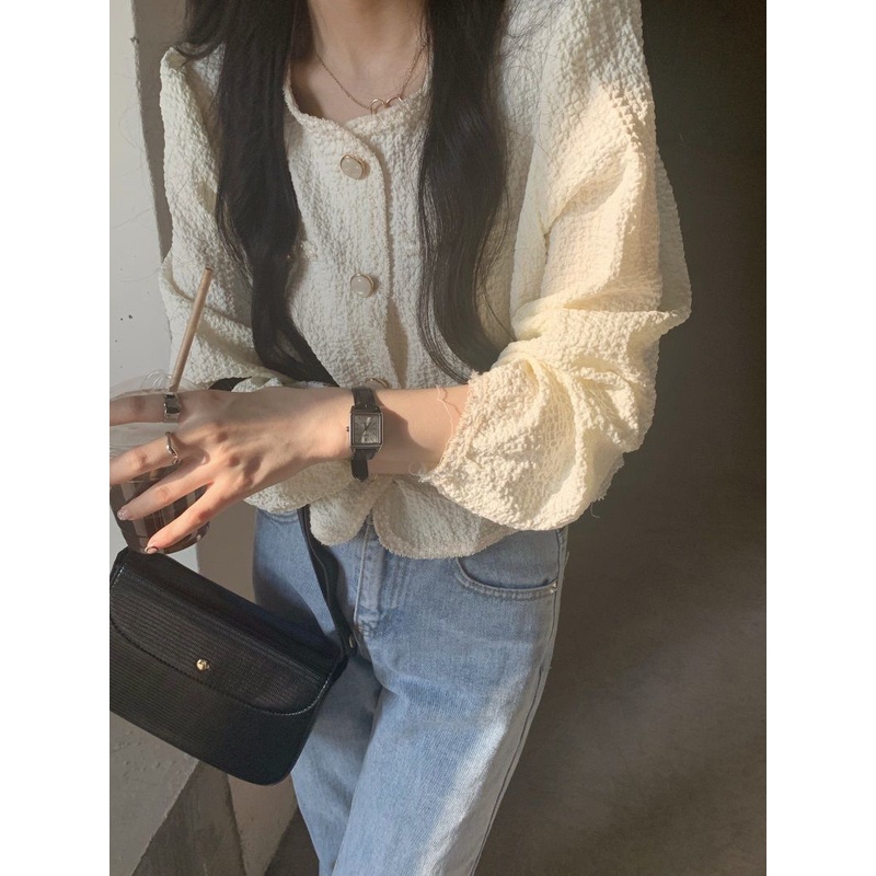 Áo Voan Dài Tay Cổ Tròn Thời Trang Hàn Quốc Dành Cho Nữ