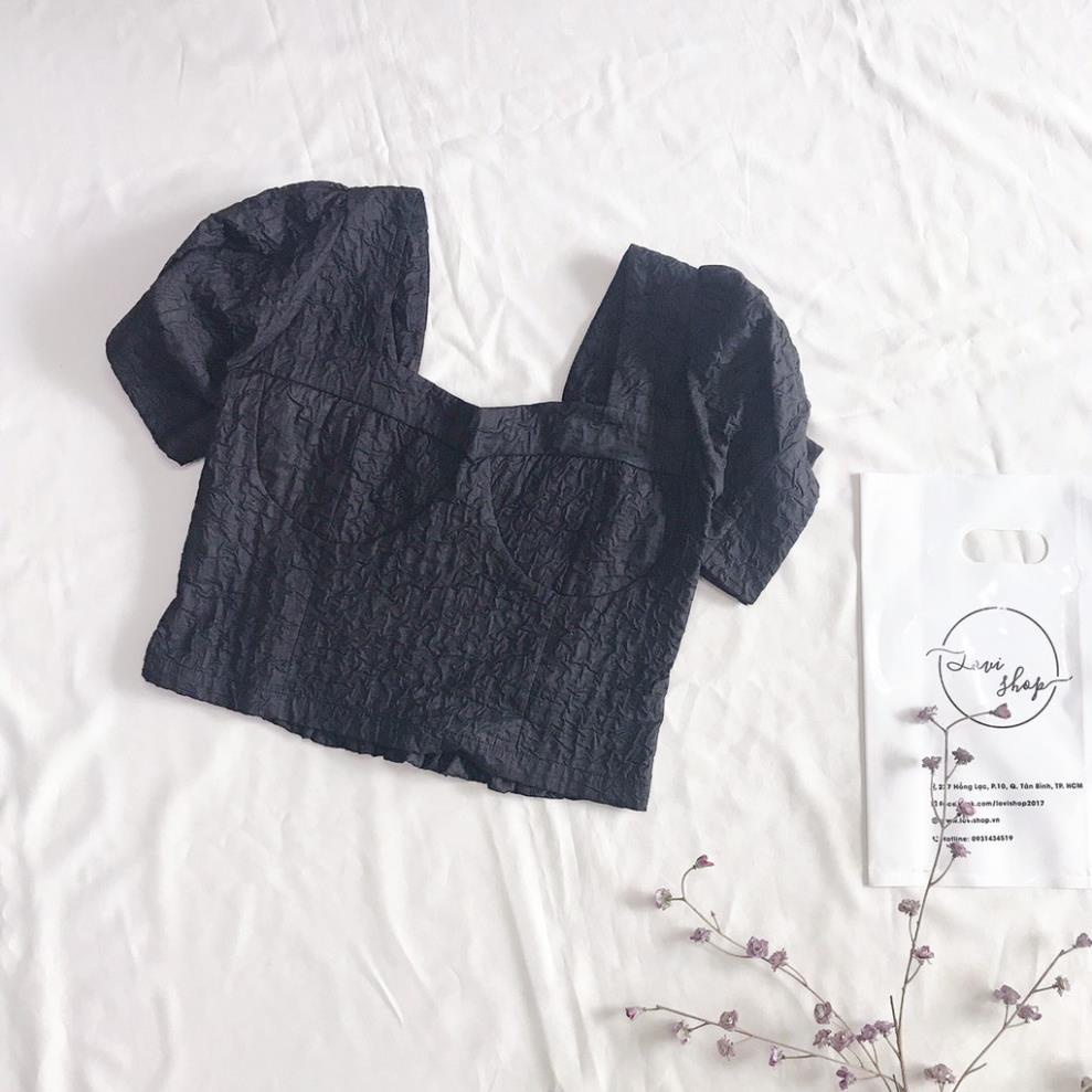 ◈▽☊Áo xốp chun croptop cổ vuông thun sau Lovi !