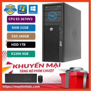 Máy Trạm HP Z420 Chuyên Đồ Họa/Game Nặng CPU E5 2670 V2 Ram 32GB,SSD 240GB,HDD 1TB,Card Rời Quadro K2200+Qùa Tặng