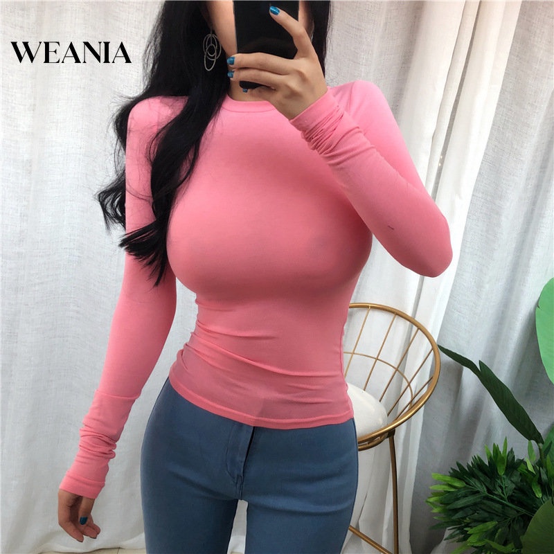 Áo Thun Tay Dài Cổ Tròn Trong Suốt Nhẹ Nhàng Quyến Rũ Dành Cho Nữ