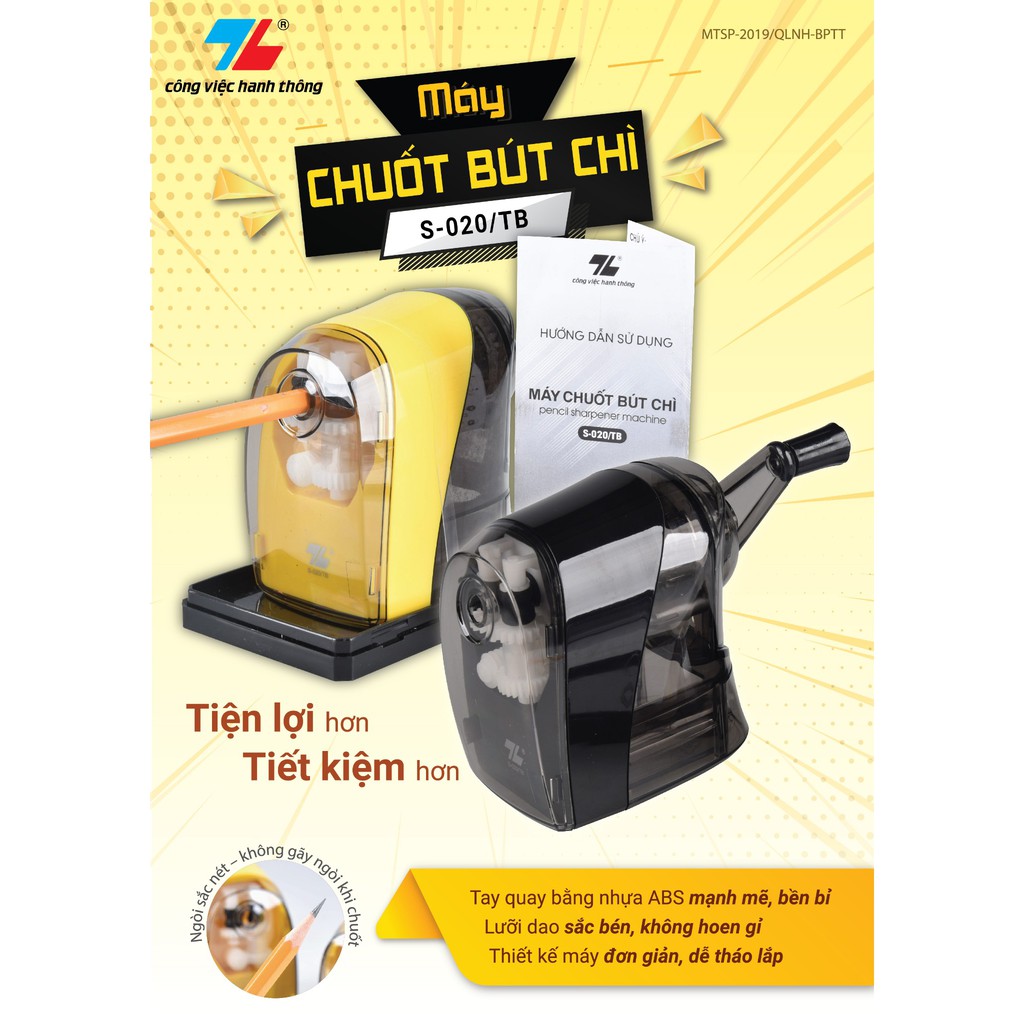 Máy Chuốt Bút Chì Cao Cấp Bizner S-020/TB, Tặng Kèm Kẹp Giữ Cố Định Để Bàn (Hộp 1 Cái)