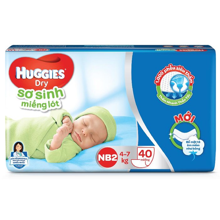 Miếng lót sơ sinh Huggies NB2 (gói 40-60 Miếng) / NB1 (gói 100 Miếng)