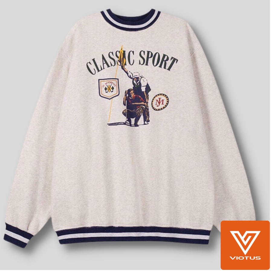 Áo Sweater Nỉ Bông Cotton Unisex Dáng Rộng VIOTUS - Classic Sport