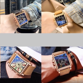 Đồng Hồ Nam Chính Hãng FENSIR 2028 Dây da mặt vuông cao cấp Phong Cách thời trang nam Âu Mỹ Cổ Điển -D11-