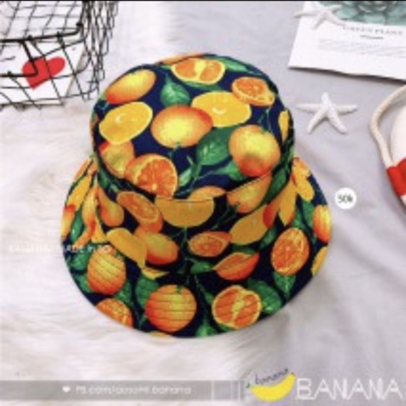 Nón bucket nón vải rộng vành hình hoa trái cây đủ các loại dưa hấu cam hoa hướng dương chuối trái thơm