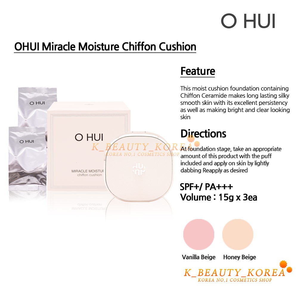 [OHUI] Dưỡng Ẩm Miracle Moisture Chiffon Cushion 15g*3 SPF50+ / PA+++