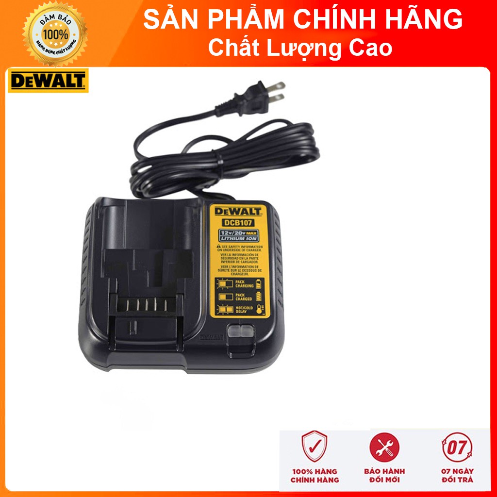 Đế Sạc đa năng Dewalt DCB 107 10.8V-18V - Sạc Zin bảo hành chính hãng 1 năm