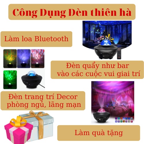 Đèn thiên hà V1 đèn led galaxy chiếu bầu trời sao đèn có loa bluetooth nhày theo nhạc làm decor trang trí phòng ngủ