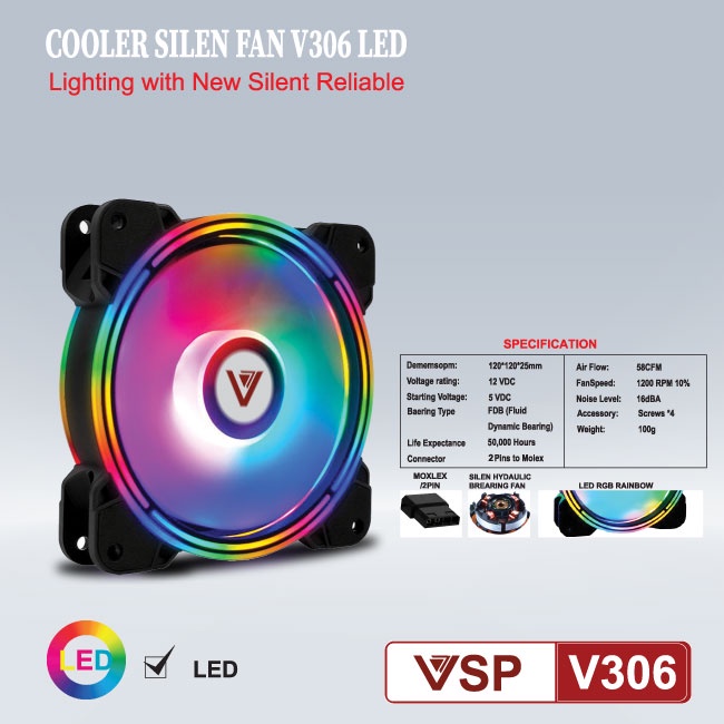 Fan tản nhiệt case VSP LED V306