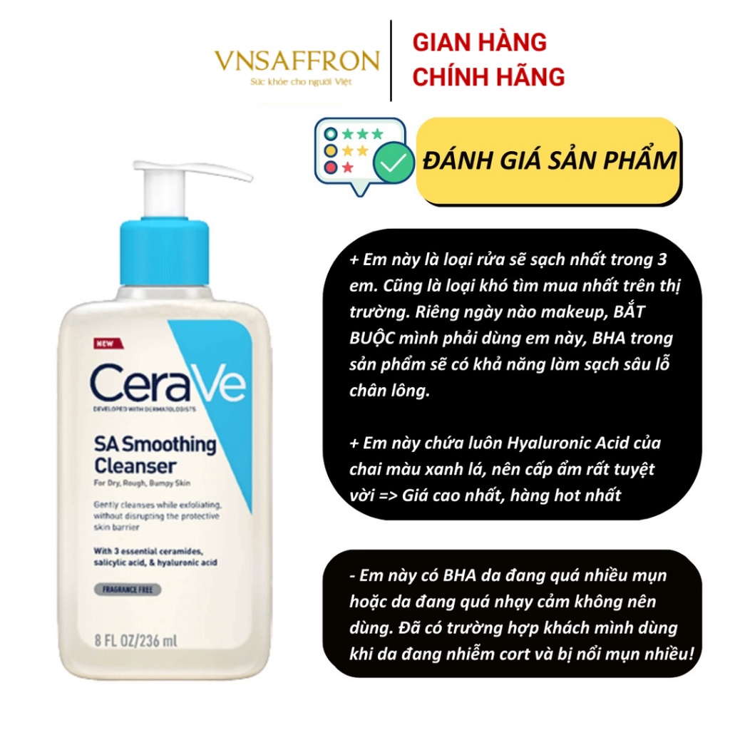 Sữa rửa mặt Cerave Foaming Facial Cleanser bản Mỹ và Pháp Cerave da dầu & Da Khô các size 236ml - 355ml - 473ml